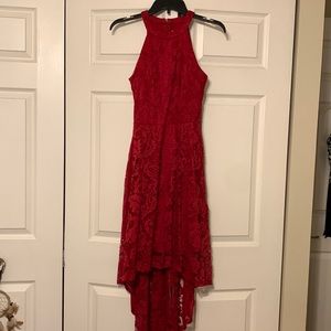 Red High-Low Lace Dress